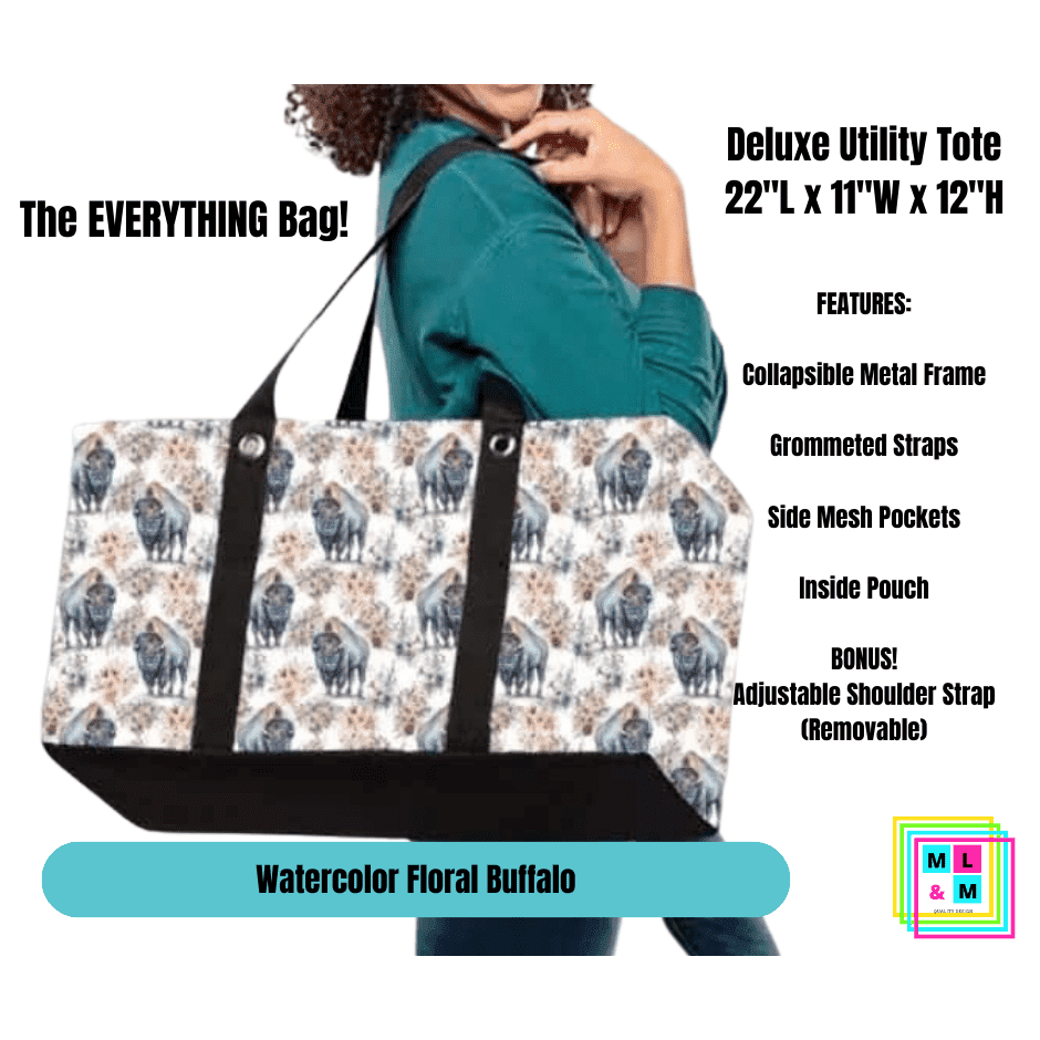 Watercolor Floral Buffalo Collapsible Tote