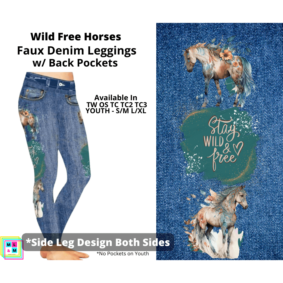 Wild Free Horses Full Length Faux Denim w/ Side Leg Designs