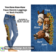 Ye-Ha-Ha-Ha Full Length Faux Denim w/ Side Leg Designs