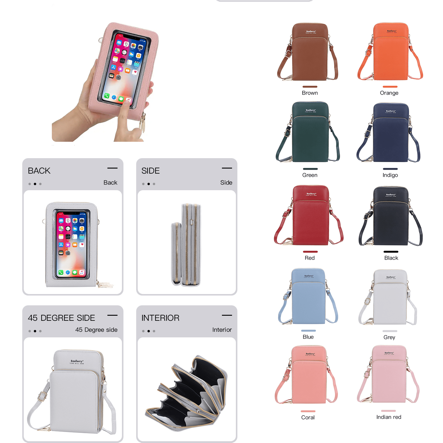 Touchscreen phone crossbody purse in Multi Colors