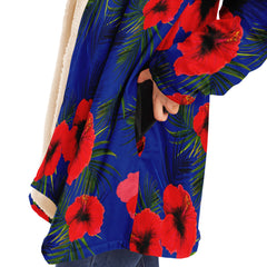Royal Blue Cloak with Red Flowers Microfleece Cloak - Custom