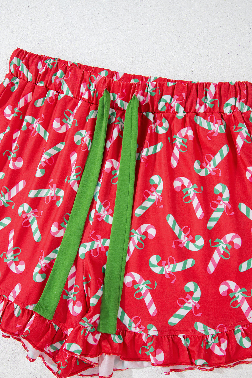 Pink Christmas Candy Cane Print Knotted Pajama Set