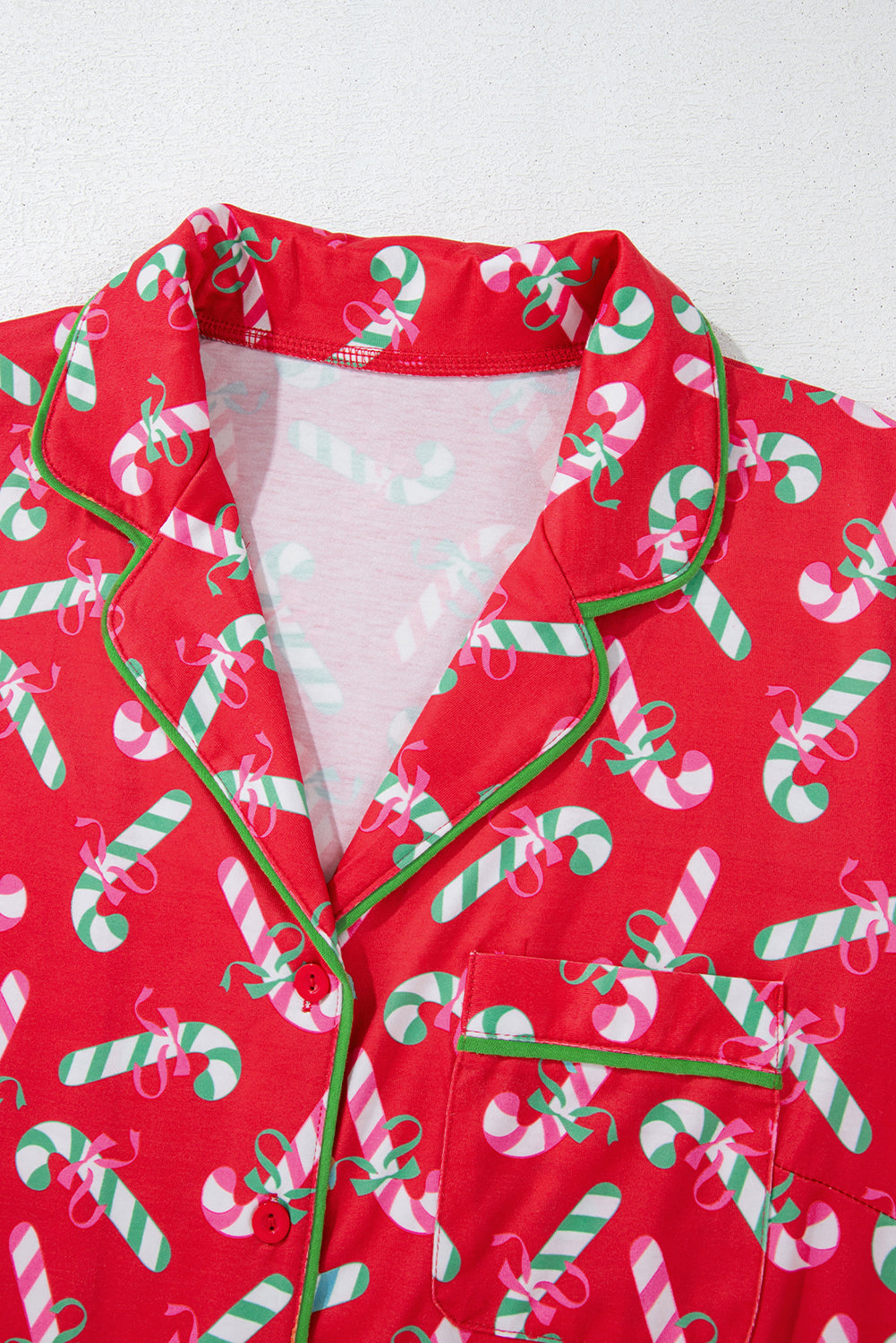 Pink Christmas Candy Cane Print Knotted Pajama Set