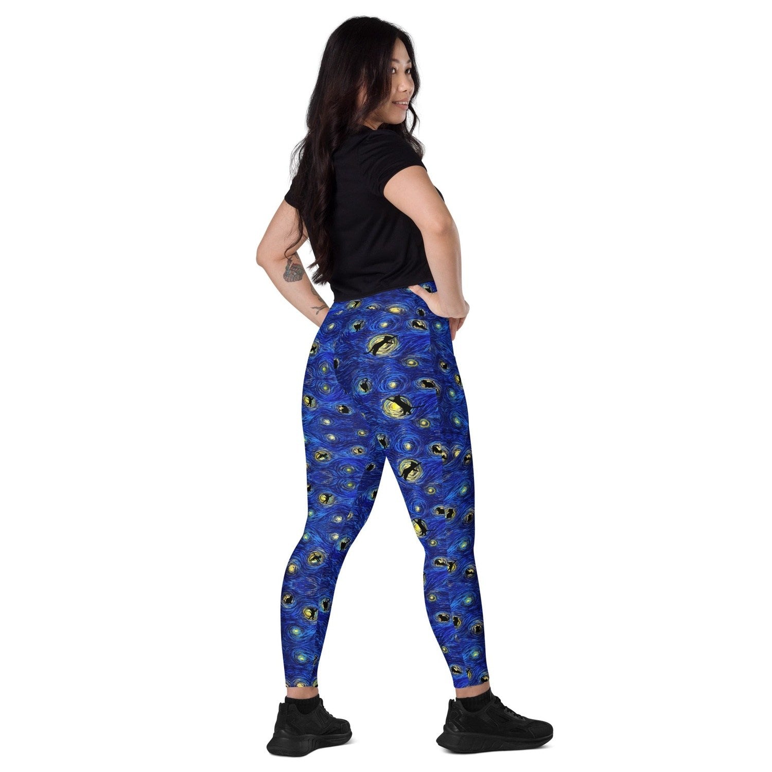 Starry Cat Crossover leggings with pockets