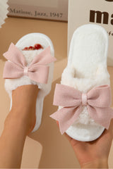 Pre Order White Cute Bowknot Home Fluffy Slippers