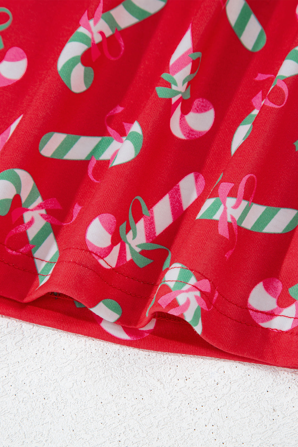 Pink Christmas Candy Cane Print Knotted Pajama Set