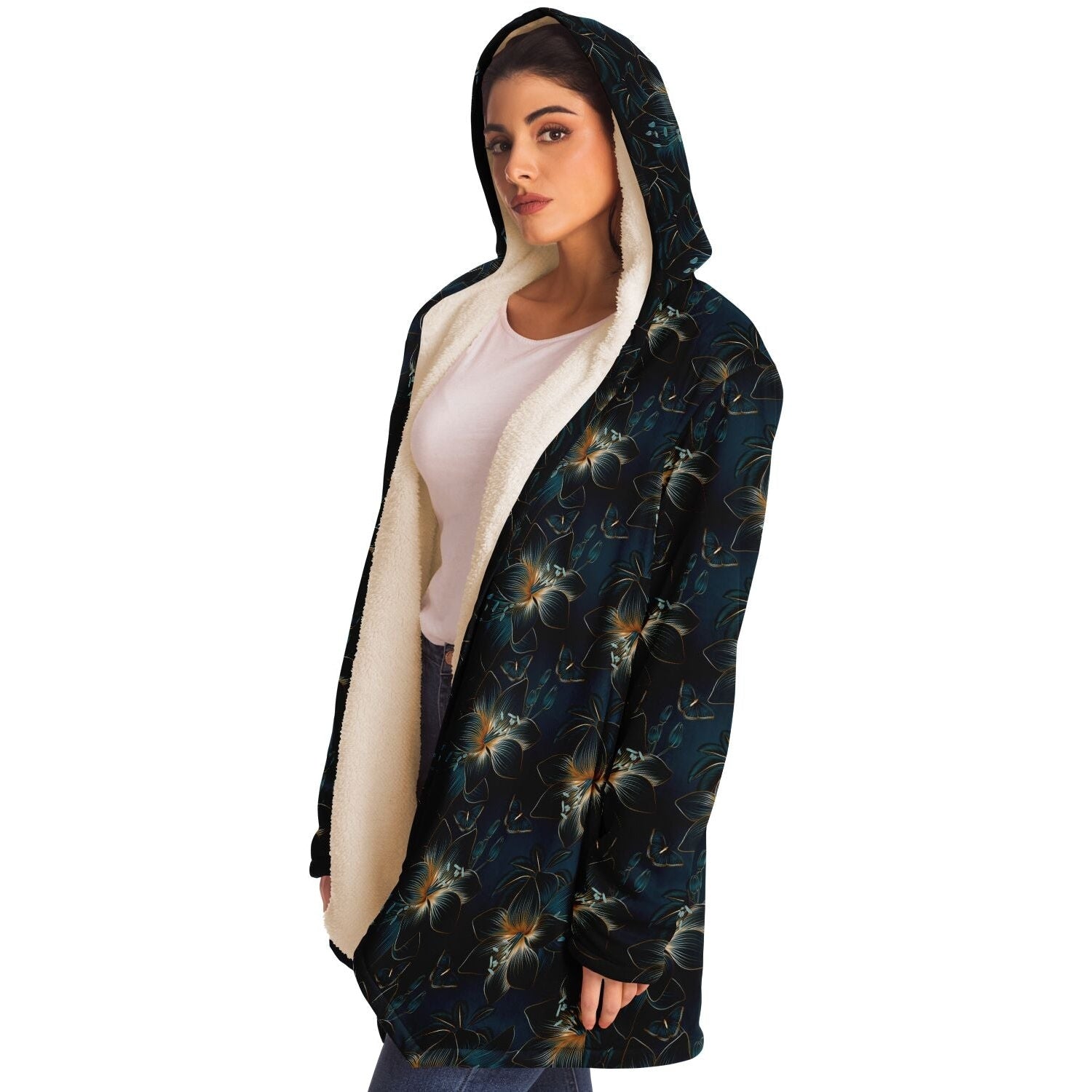 Blue Gold Floral Cloak Custom Sewn