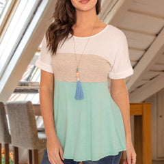 Plus Short Cuff Sleeve Color Block