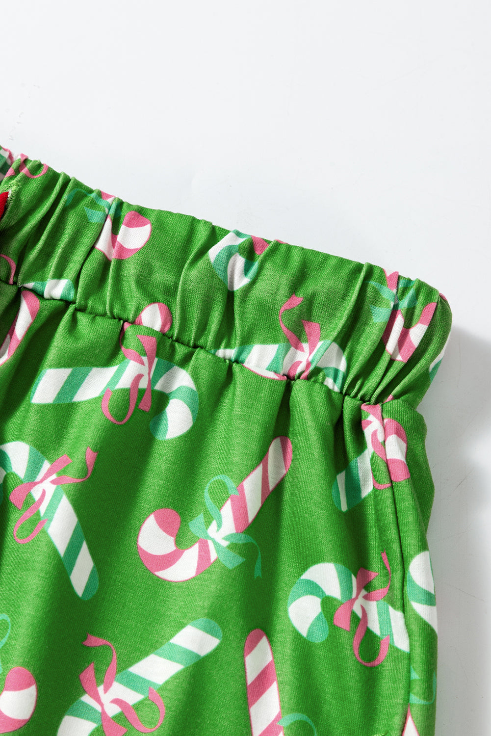 Pink Christmas Candy Cane Print Knotted Pajama Set