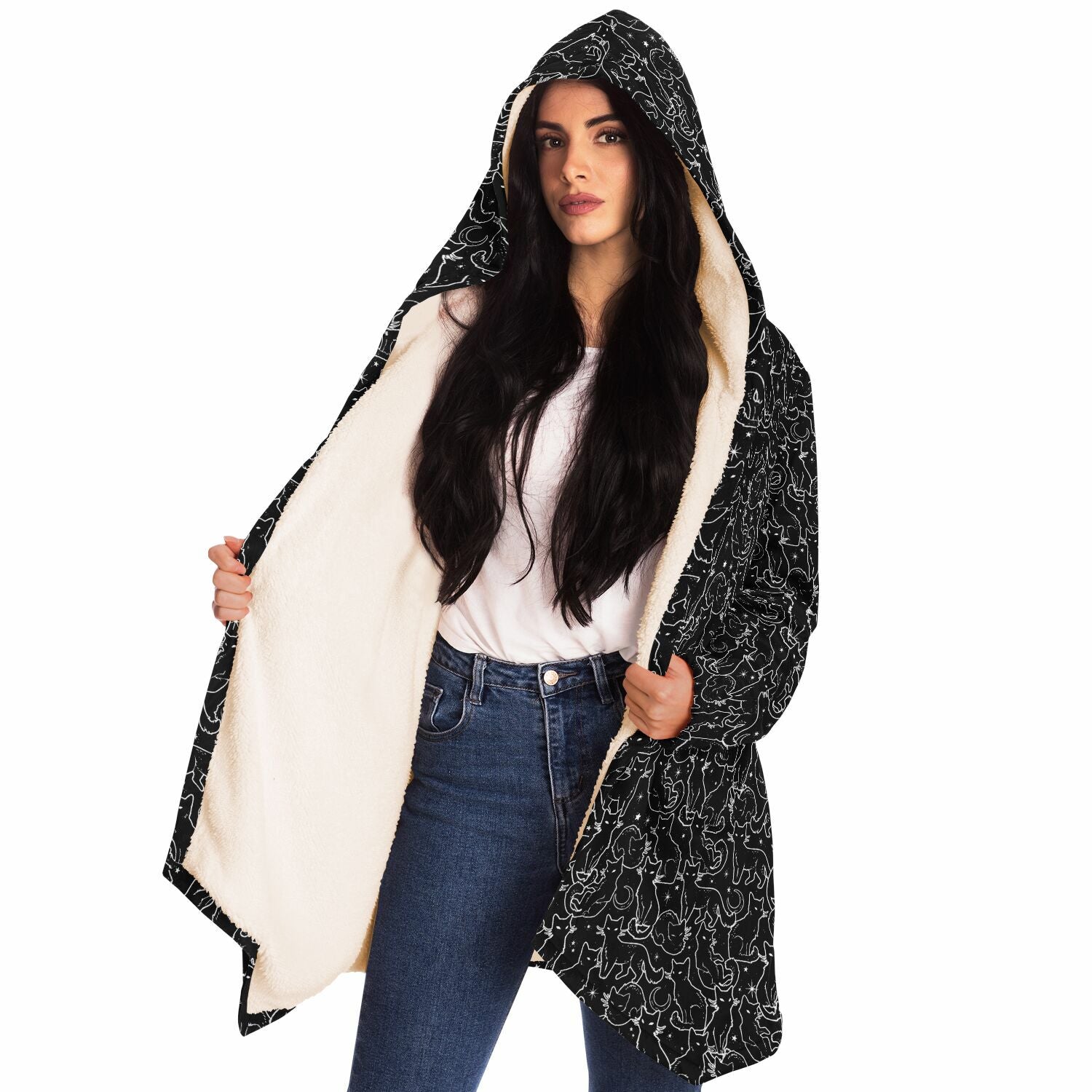 Black Cats Microfleece Cloak - White or Black Lining