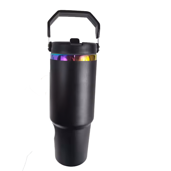 Black or White Rainbow Tumbler with Flip up Straw  30 oz