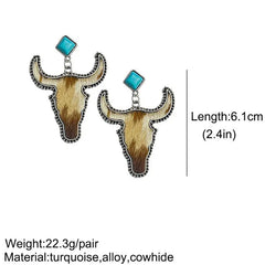 Western Style Cowhide Cowhead Shape Stud Earrings