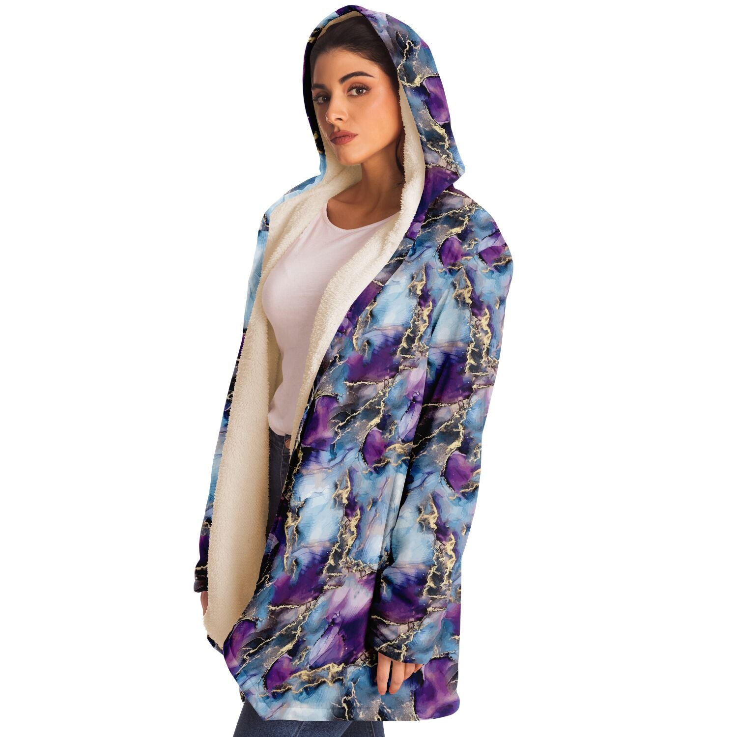 Lavender and Gold Marble Microfleece Cloak - AOP