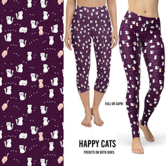 Pre Order Happy Cats Leggings with Pockets Full or Capri