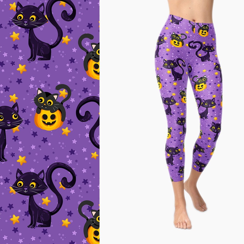 Pretty Kitty Halloween Pumpkins Full Length leggings with Pockets