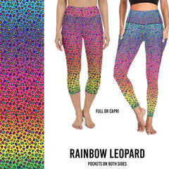 Pre Order Rainbow Leopard Leggings with Pockets Full or Capri