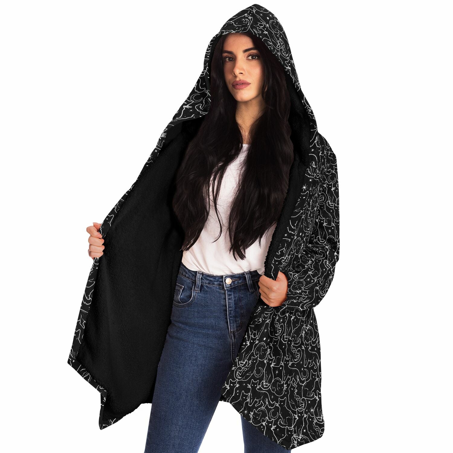 Black Cats Microfleece Cloak - White or Black Lining