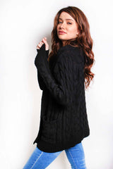 Women's Long Sleeves Double Pocket Cable Knit Cardigan