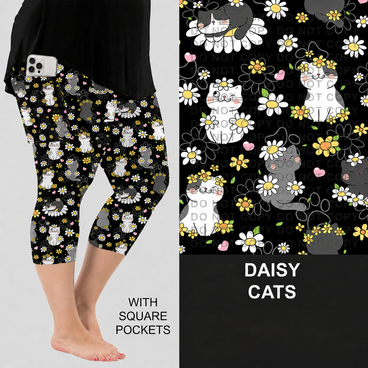 Daisy Cats Capri Leggings with Pockets