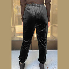 Black Vintage Pocket Velvet Jogger Pants