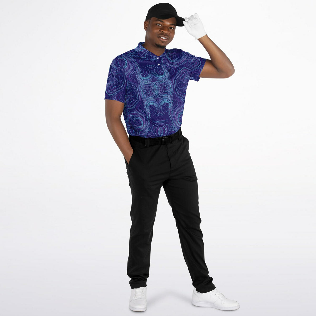 Wavy Polo Shirt -Blue Purple Wavy Lines