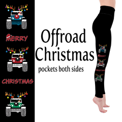 Merry Christmas Offroad Vehicle Design Handmade Leggings with Pockets