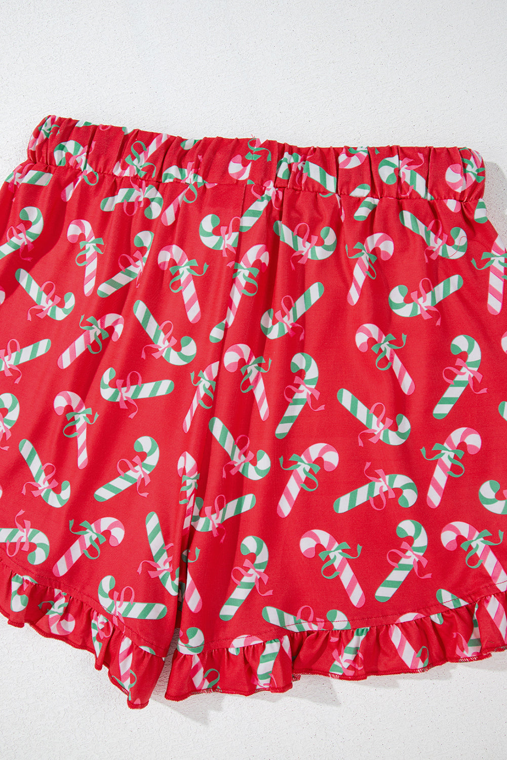 Pink Christmas Candy Cane Print Knotted Pajama Set