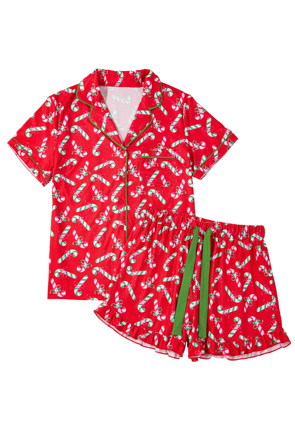 Pink Christmas Candy Cane Print Knotted Pajama Set