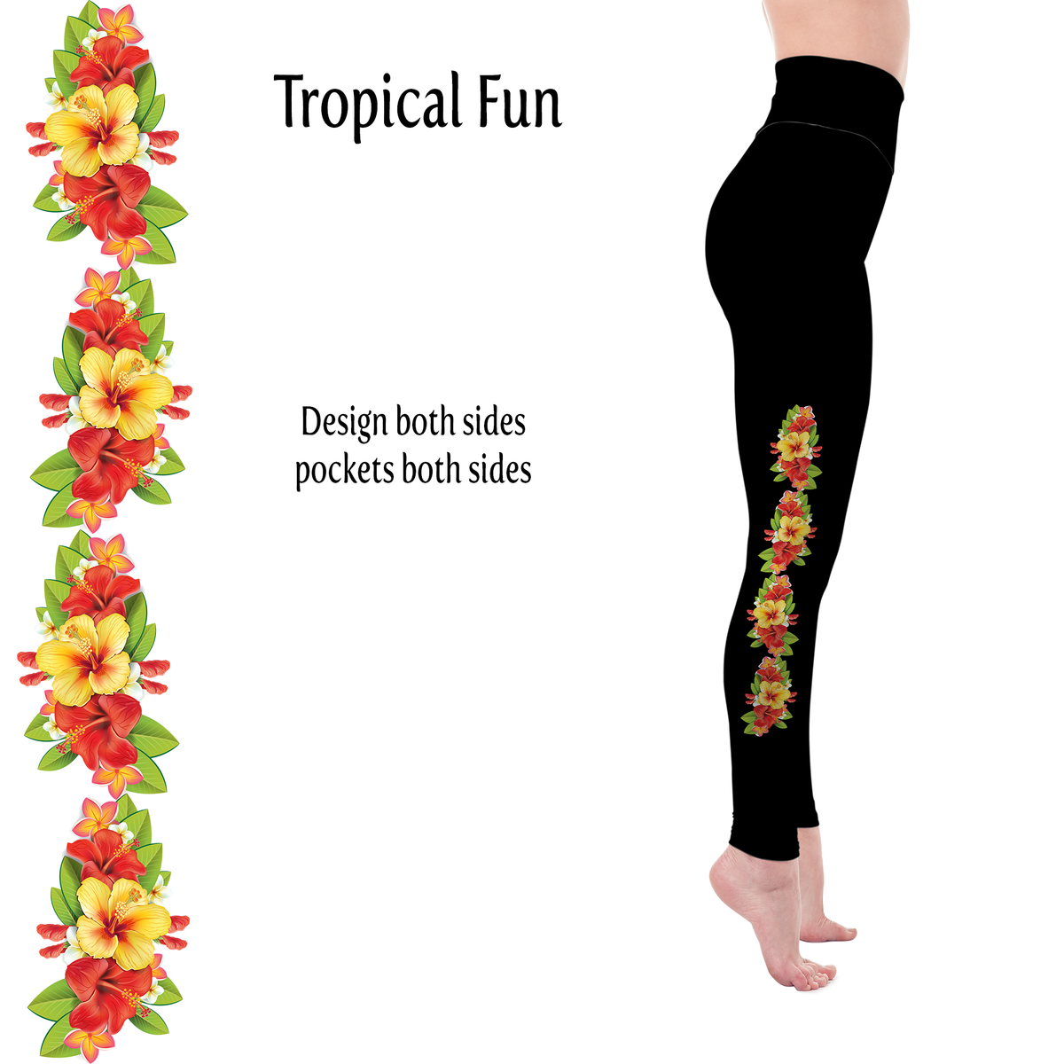 Tropical Floral Fun Handmade Leggings with Pockets