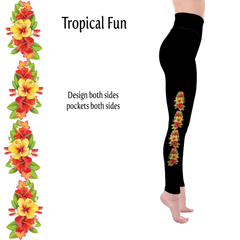 Tropical Floral Fun Handmade Leggings with Pockets