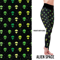 Little Green Aliens  Leggings with Pockets - Pre-Order