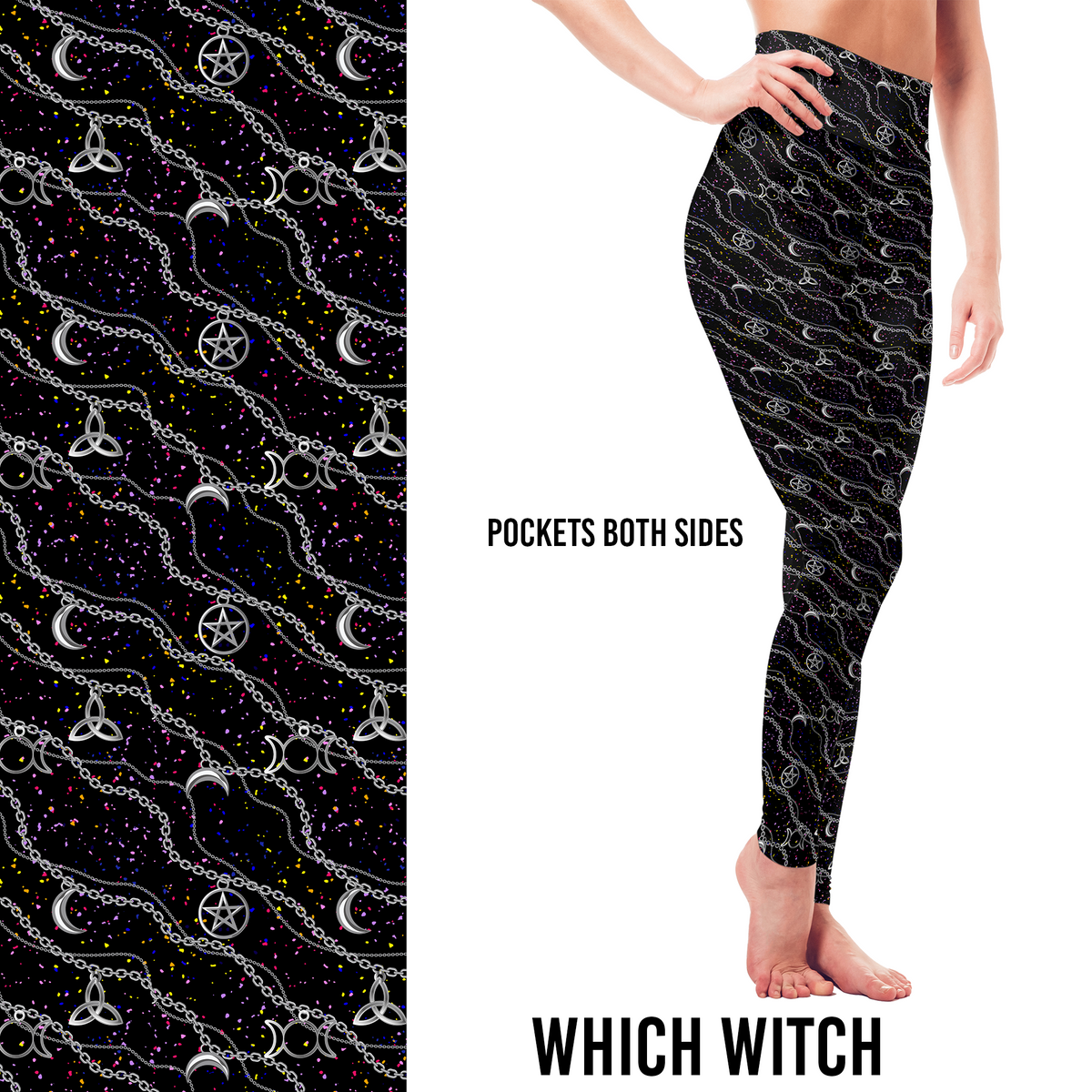 Celestial Witch Leggings – Pentagram & Moon Phase with Pockets - Pre Order