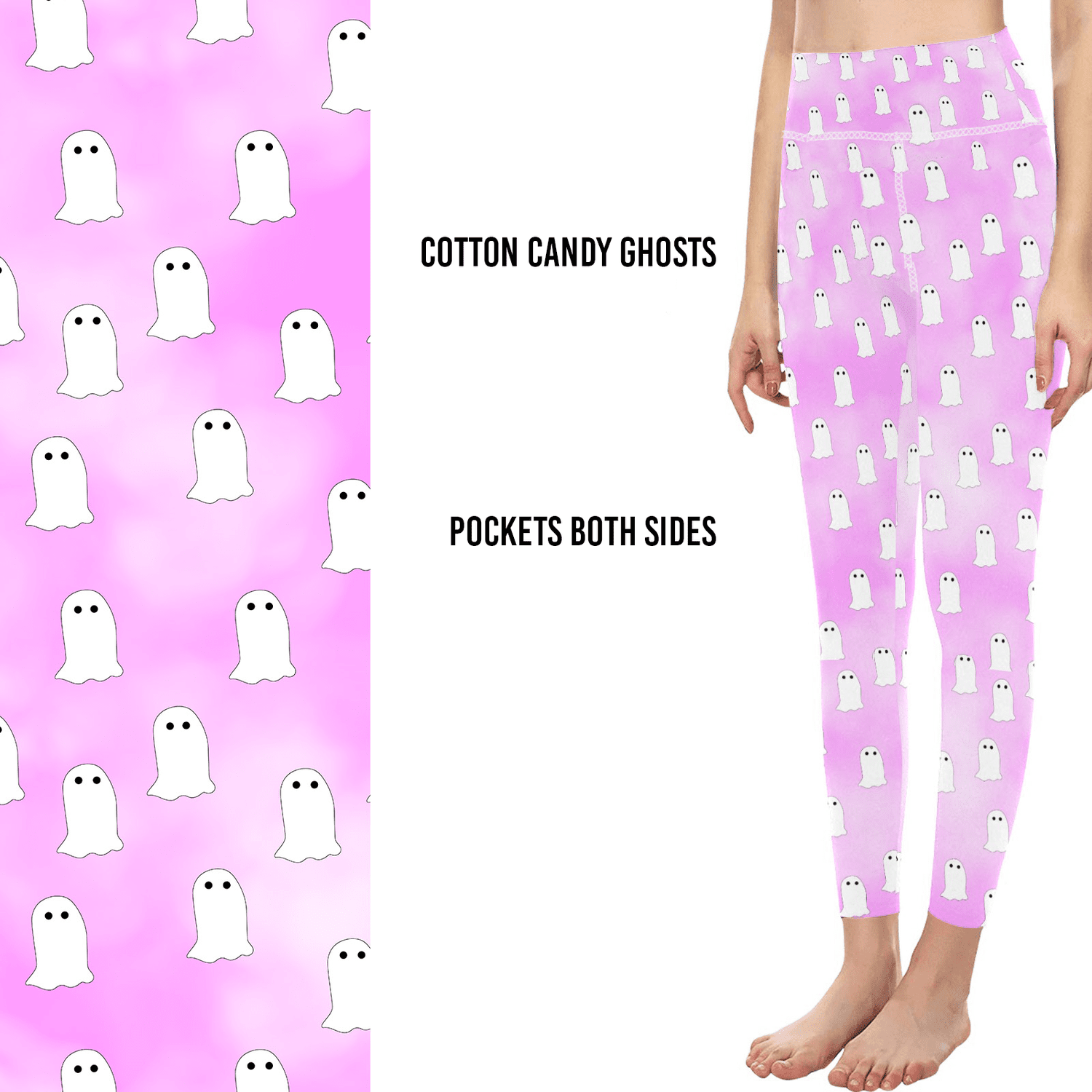 Cotton Candy Pastel Ghosts Full Length Leggings with Pockets
