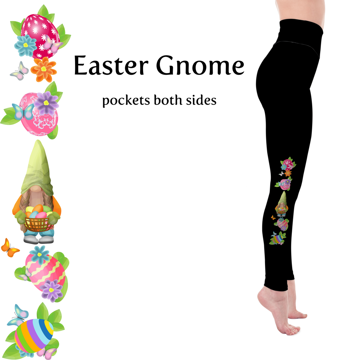 Easter Egg Gnome Handmade Leggings with Pockets