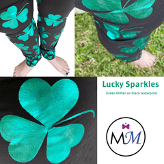 Glitter Green Shamrocks Clover on Black with Real Glitter and Pockets