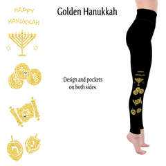 Golden Hanukkah Handmade Leggings with Pockets