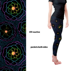 Fluorescent Glow Flowers Full Length Leggings with pockets