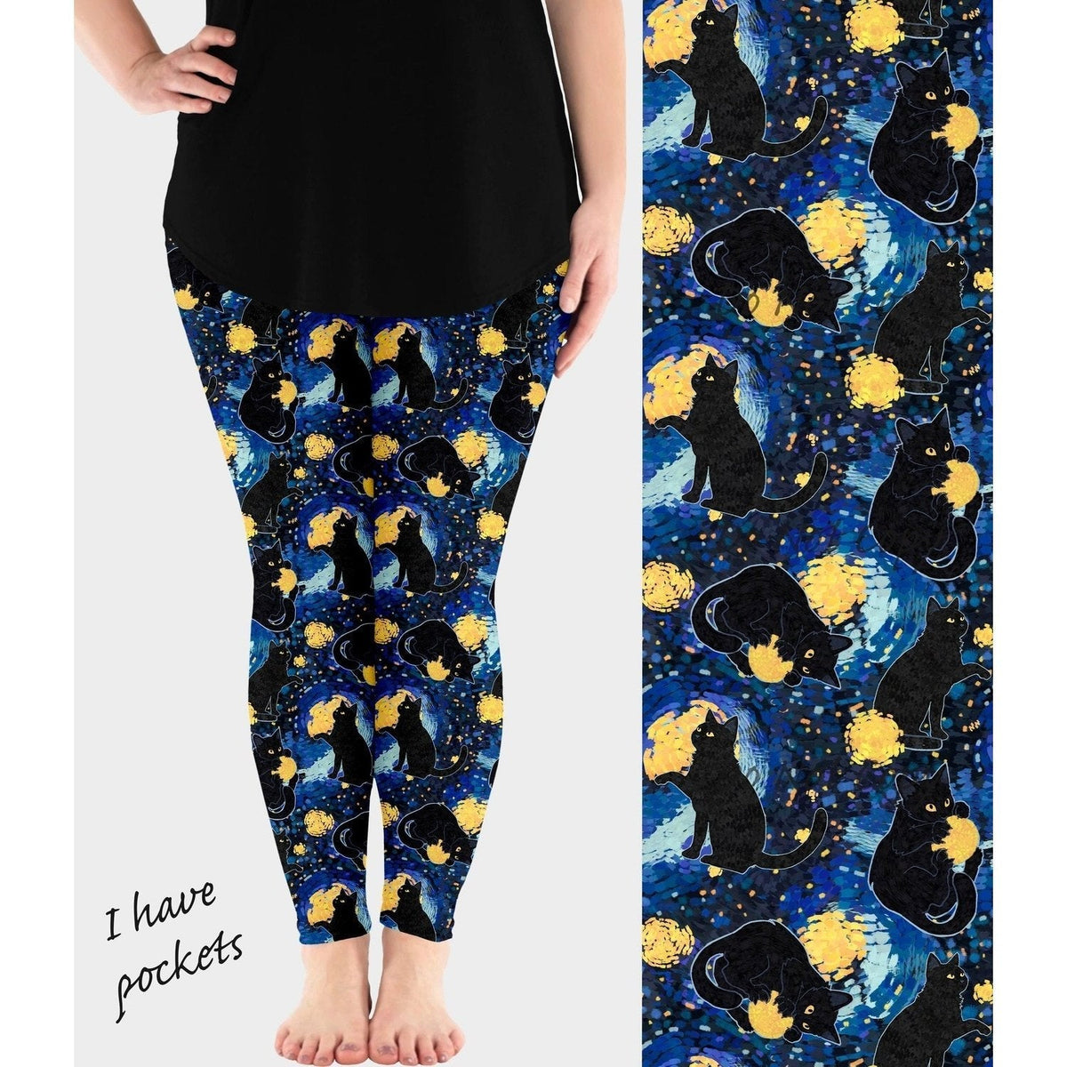 Meowy Night Leggings with Pockets