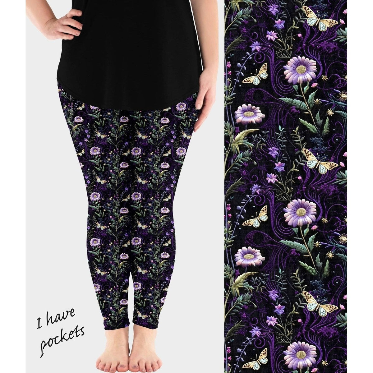 Night Garden Embroidery Leggings w/ Pockets