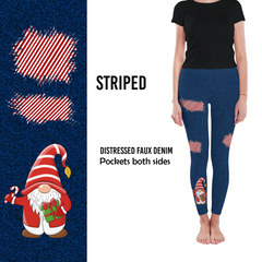 Striped Distressed Faux Denim Gnome leggings with Pocket