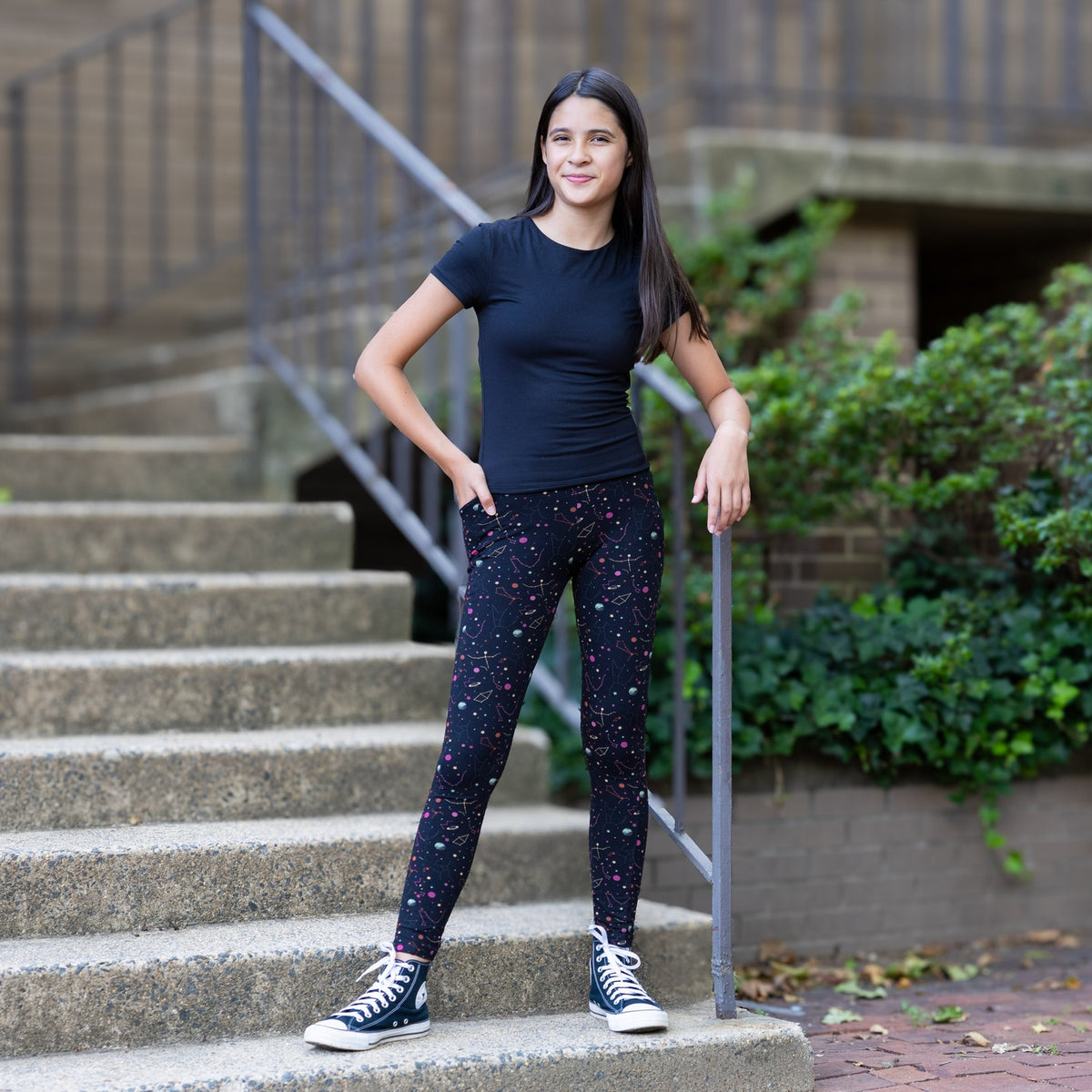 Rainbow Constellations Glow-in-the-Dark Kids Leggings with Pockets