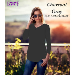 Charcoal Grey v-neck and a rounded bottom