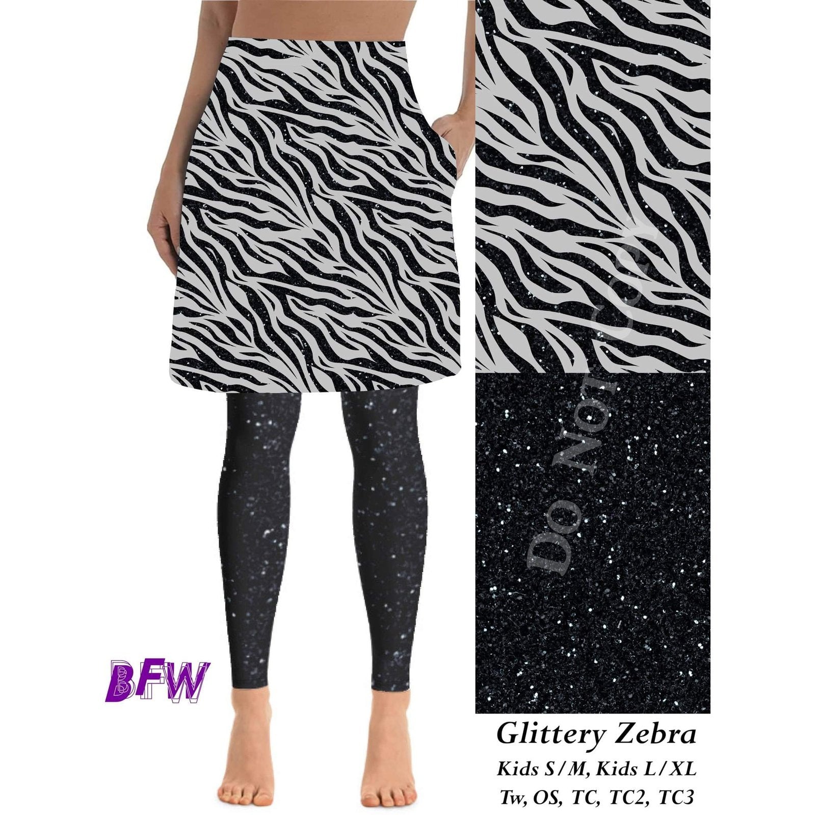 Glitter Zebra Skirted over Faux Glitter Leggings with Pockets