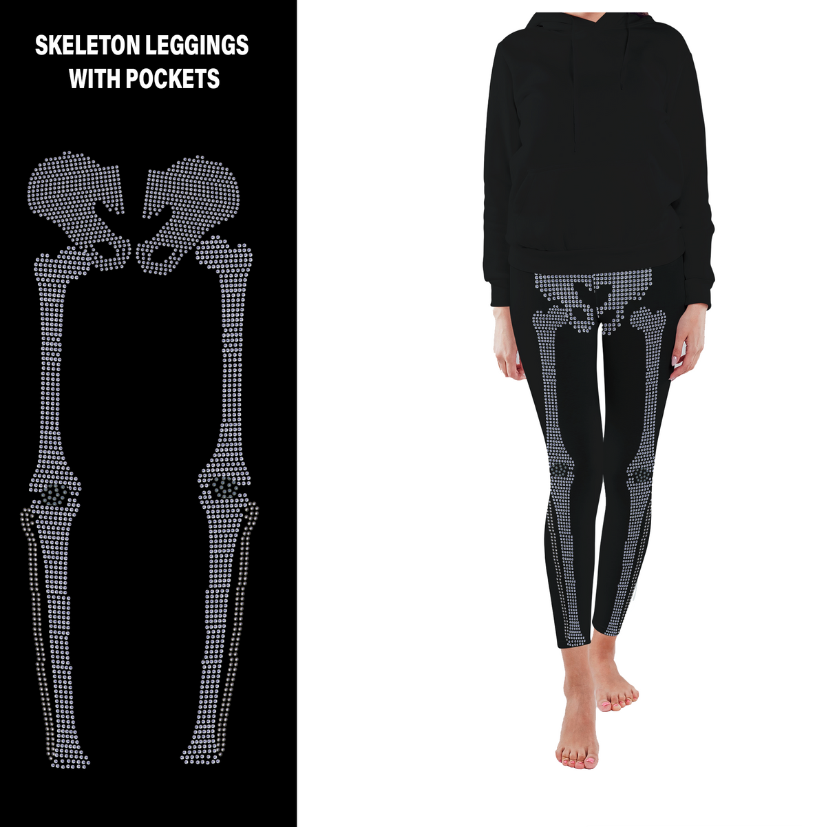 Rhinestone Skeleton Sparkle Bones Leggings Full Pockets/Shirt Sold Separately