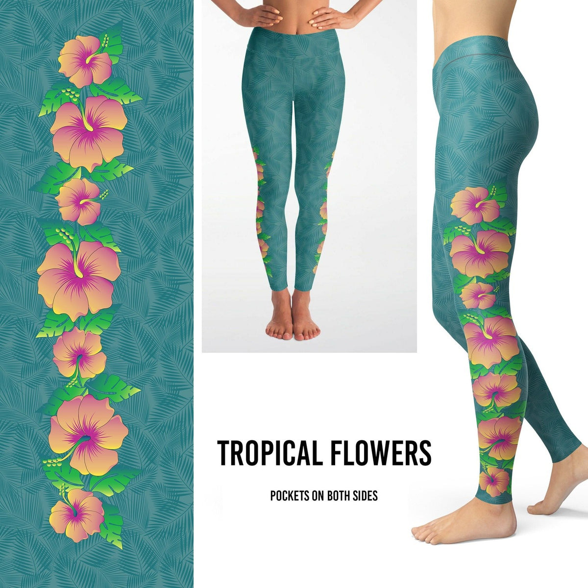 Pre Order Tropical Flowers Leggings with Pockets