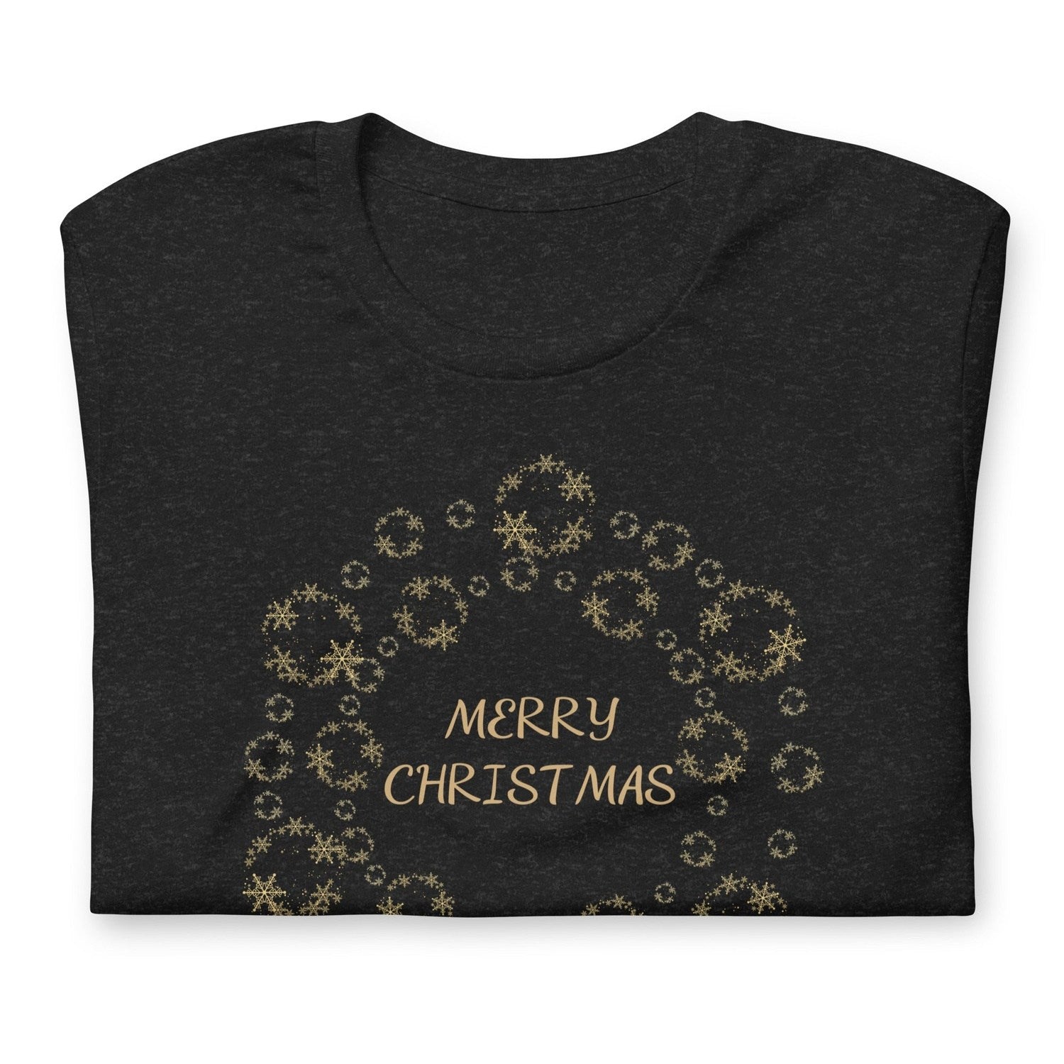 Gold Merry Christmas Tee Shirt Crew Neck, V Neck, Long Sleeve