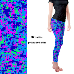 UV Reactive Fluorescent Neon Camo Full Length Leggings with pockets