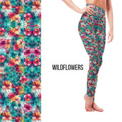 Legging à poches motif fleurs sauvages aquarelle