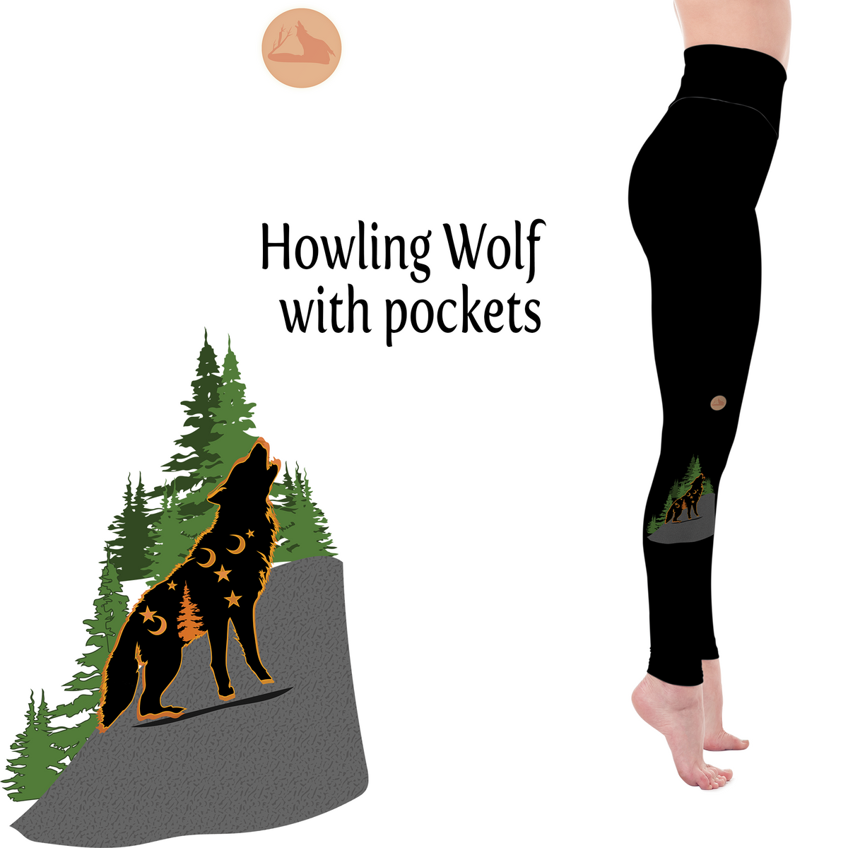 Howling Wolf Handmade Leggings with Pockets