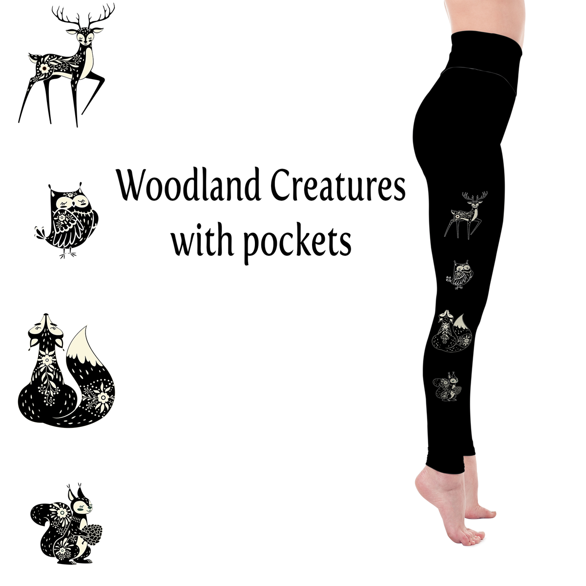 Woodland Creature Handmade Leggings with Pockets